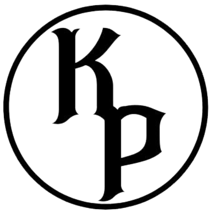 Stylized black logo featuring the letters "K" and "P" inside a circular border, representing a brand or organization.